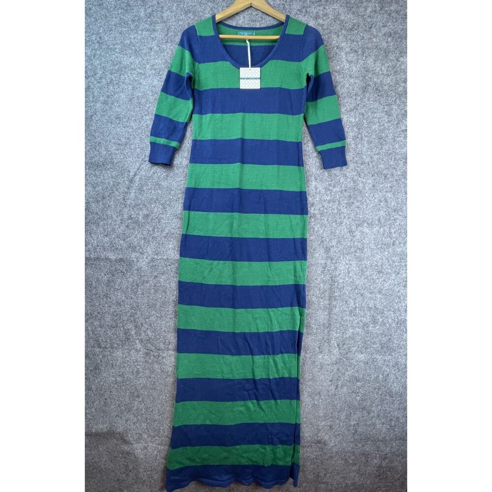Pim + Larkin Sweater Dress Womens Small Blue Green Striped Fitted Classy